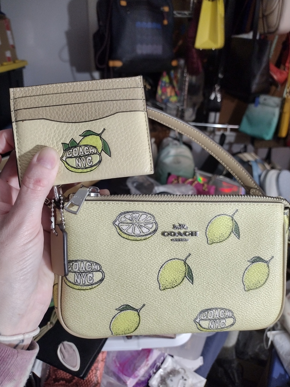 Matching Coach Nolita 19 with Lemon Print Wristlet and Matching Card holder